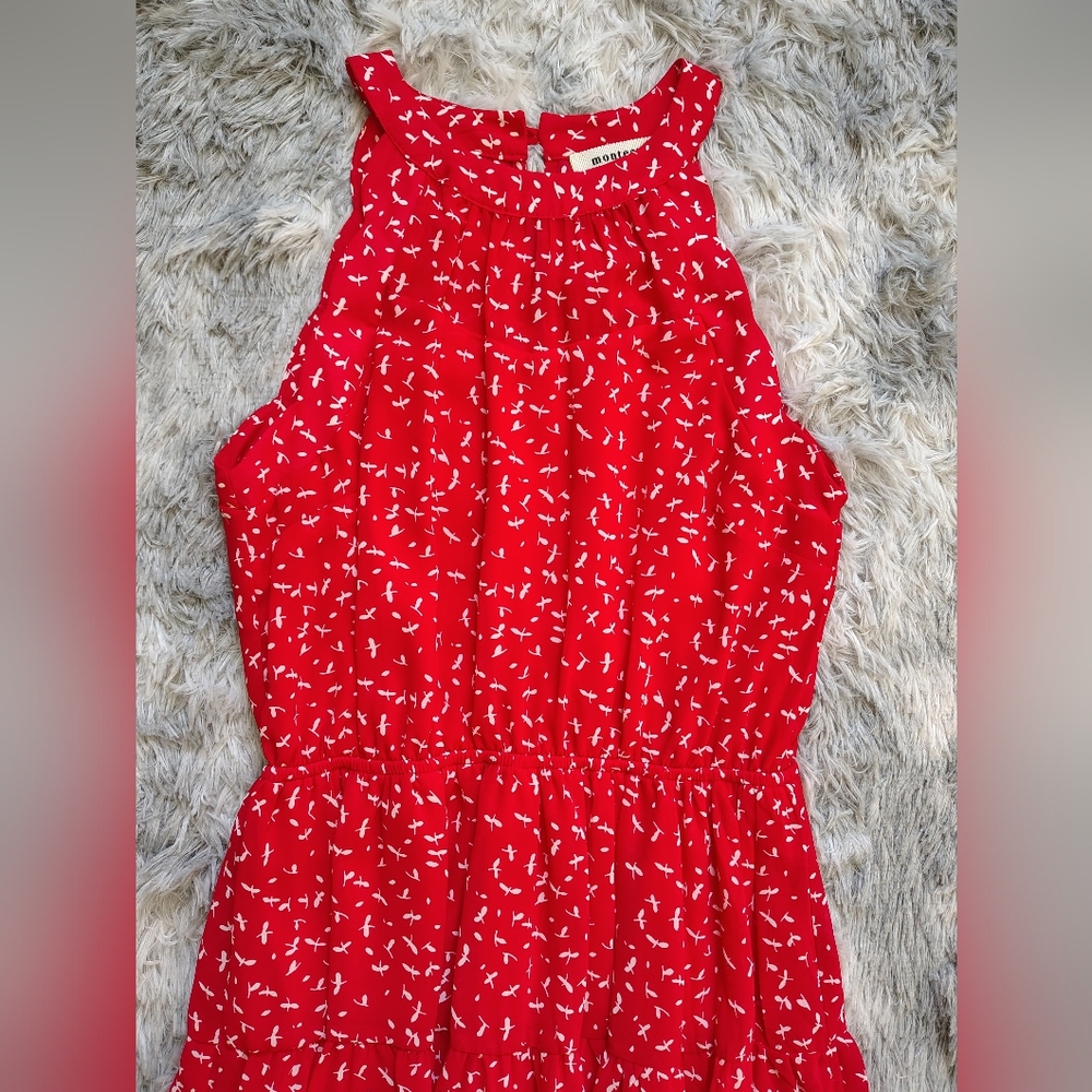 *NWOT* Monteau LA Women's Medium Red Ruffle Tiered Sleeveless Halter Midi Dress - Picture 6 of 13